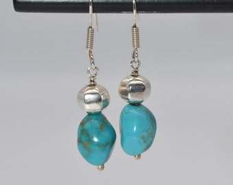 Boucles d'oreilles turquoise, Boucles d'oreilles en argent avec pierres précieuses, Boucles d'oreilles faites main, Bijoux uniques