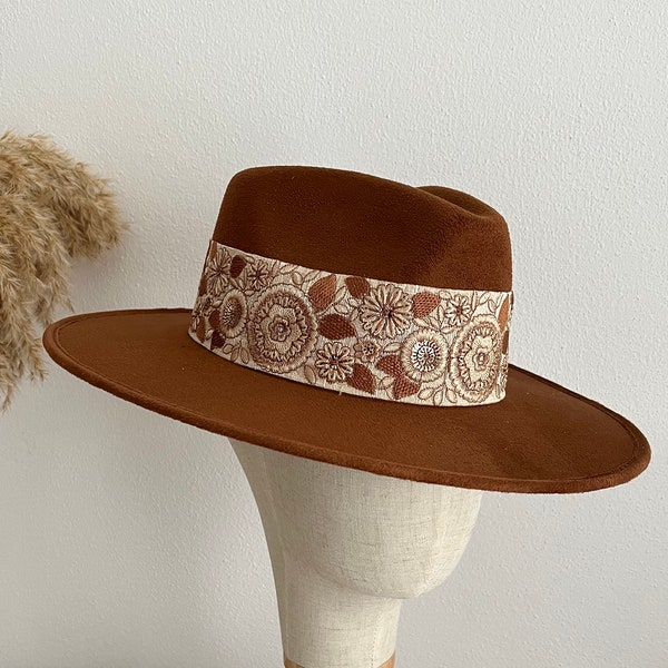 Wide Brim Vegan Suede Fedora | Women's Boho Hat - GAZANIA