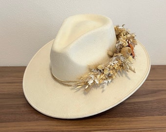 Dried Flowers Fedora | Wide Brim Fedora | Wide Brim Hat Women Men | Hat For Women Men | Fedora Hat | Hat Flowers | FLORA