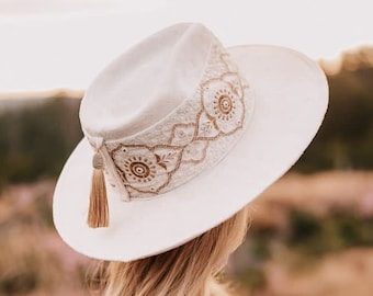 Wide Brim Vegan Suede Fedora | Boho Hat with Elastic Band -AZAFRAN