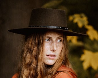Wide Brim Fur Felt Fedora | Western Boho Hat, Leather Accent - NEMESIA
