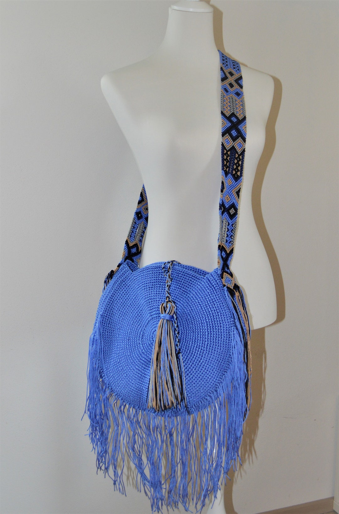 Buy Mexican Crochet Bag With Multicolored Strap, Round Cross Body Macrame  Bag, Ethnic, Boho, Hippie Style Online in India