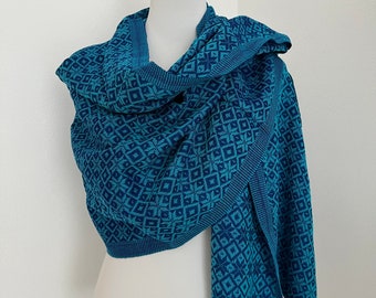 Pashmina Schawl Mexican Rebozo Scarf Handwoven Baby Carrier Boho Style | Pashmina in Blue