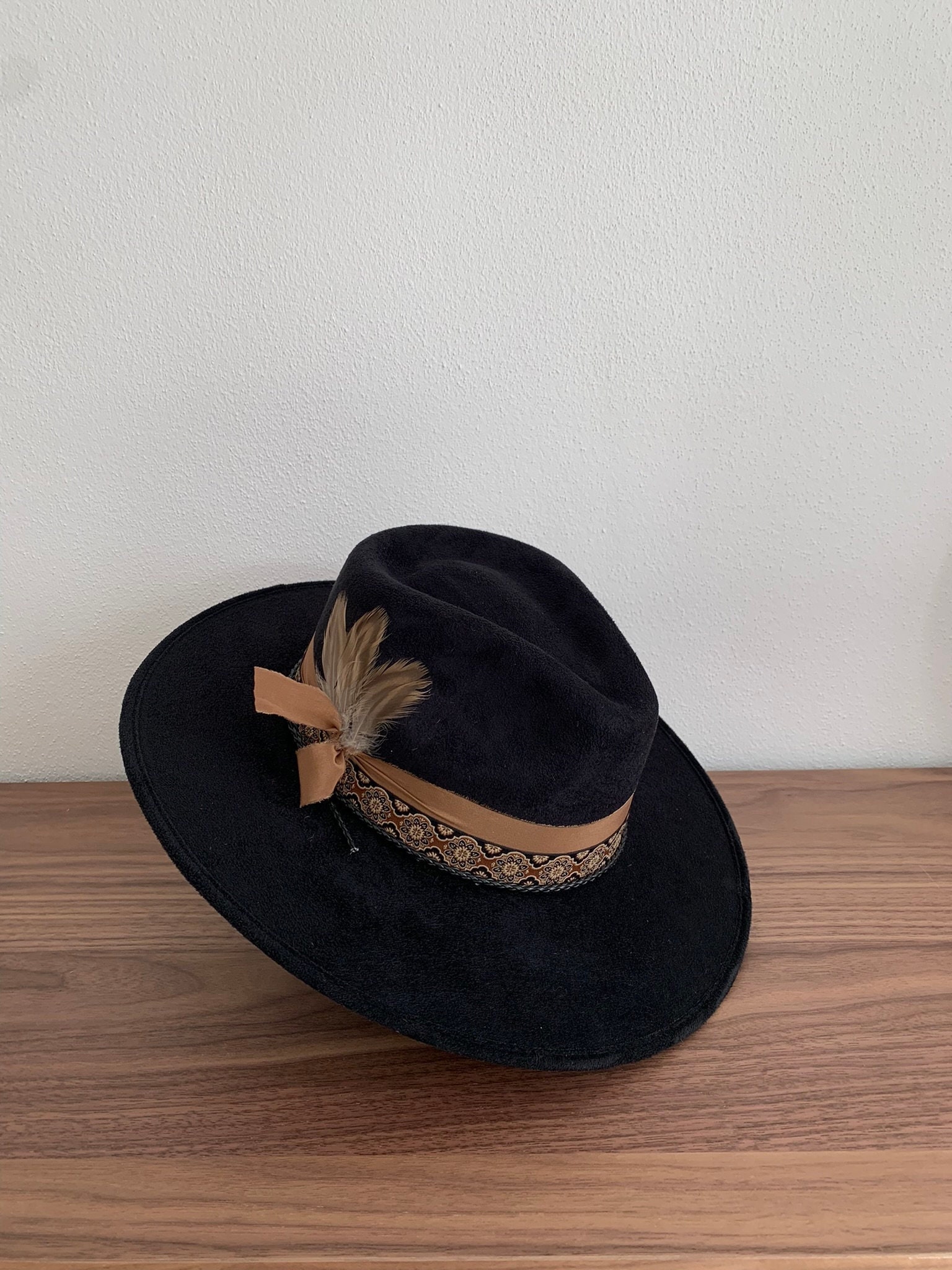 Wide Brim Vegan Suede Fedora | Boho Style Hat - CERESO - Etsy display picture 2