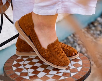 Sandalias Huarache de Gamuza Marrón / Zapatos de Cuero Mexicano Hechos a Mano - CAMU