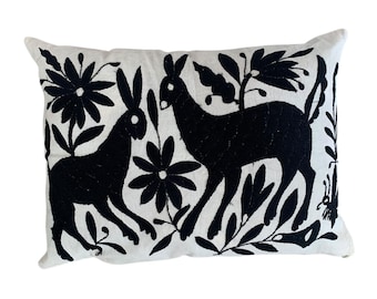Handmade Otomi Embroidery Pillow Cover, Mexican Folk Art