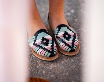 Sandalias Huarache de piel hechas a mano / Zapatos de verano tejidos mexicanos -GUAVE