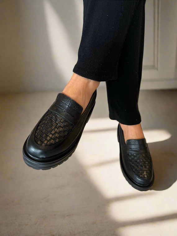 Mocassini in pelle spessa da donna Scarpe in pelle fatte a mano