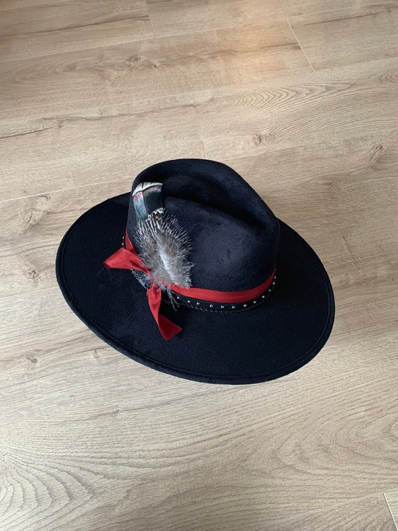 Wide Brim Vegan Suede Fedora Hat | Boho Flat Brim - MALLOW  display picture 1