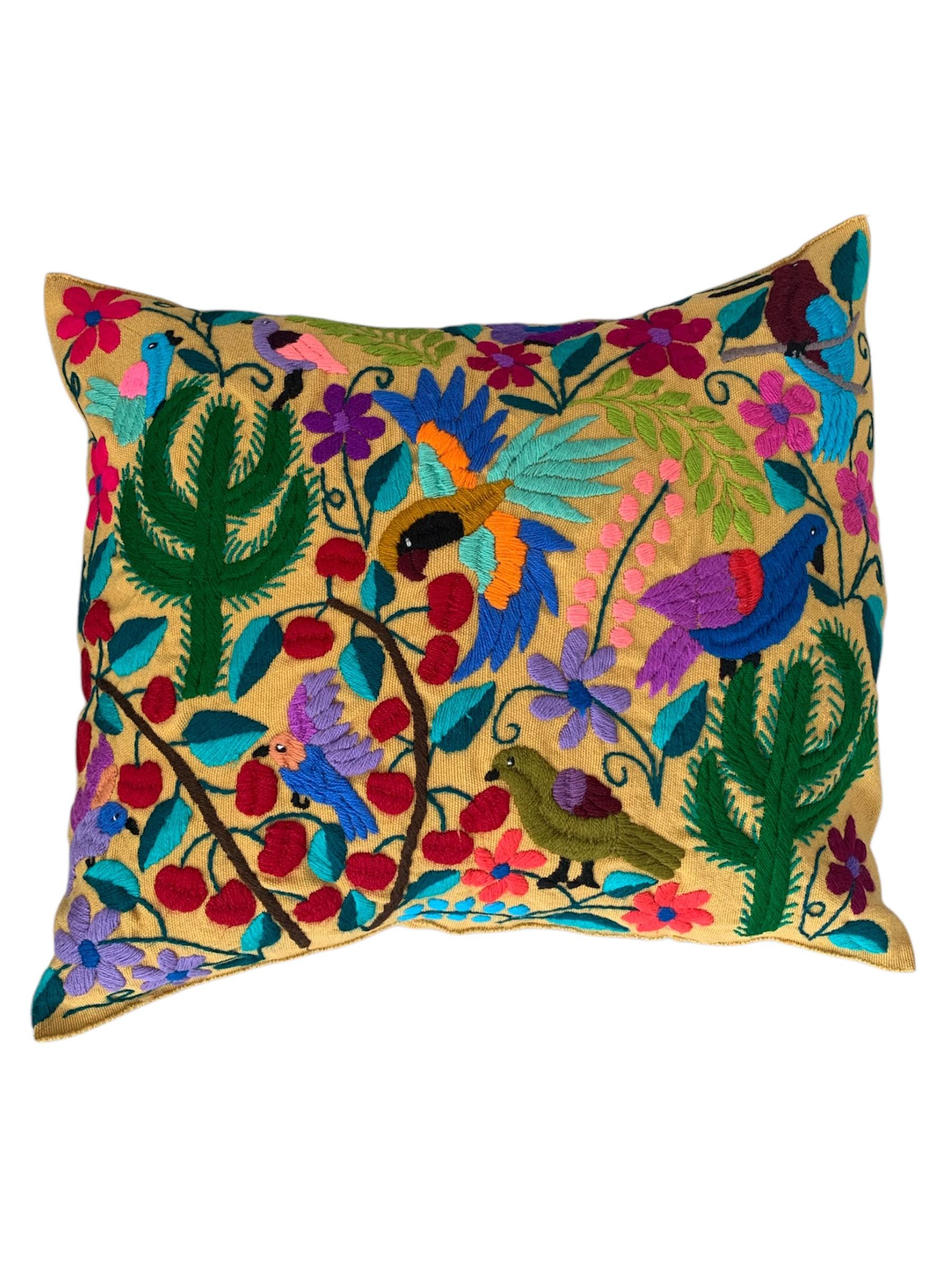 Pillow cover hand embroidered, Mexican decoration, Pillow animals, Colorful home decor, Handmade cushion