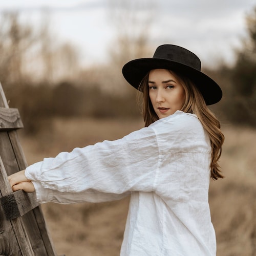 Wide Brim Vegan Suede Boater Hat | Boho Fedora - GAURA - Etsy display picture 1