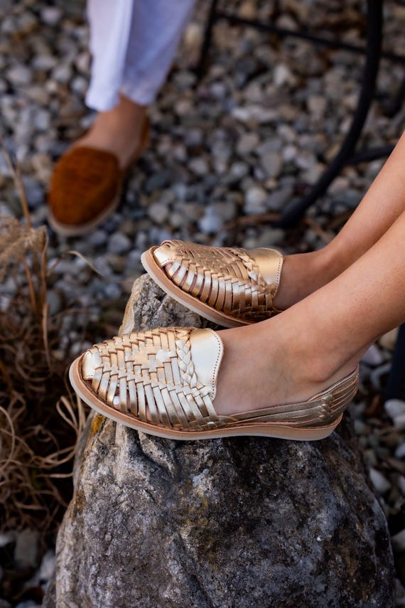 huarache sandals gold