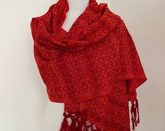 Pashmina Schawl Mexican Rebozo Scarf Handwoven Baby Carrier Boho Style | Pashmina in Red