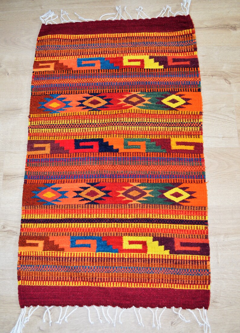 Mexican Zapotec Hand Woven Wool Rug From Oaxaca 100x60 Cm Etsy