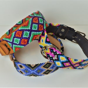 L (41-44cm) | Handmade colorful mexican dog collar | Leather hand woven dog collar | Personalized dog collar | One of a kind collar