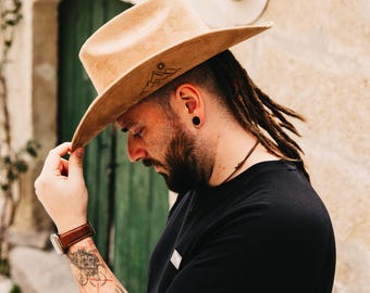 Veganistische suède cowboyhoed | Western Fedora, Cattleman Style - SANTINI I