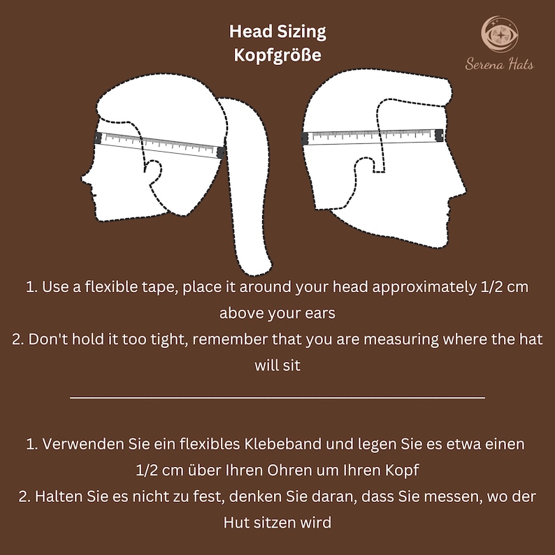 Peut inclure: Diagramme montrant comment mesurer votre t&ecirc;te pour un chapeau. Utilisez un ruban &agrave; mesurer flexible et placez-le autour de votre t&ecirc;te, environ 1,2 cm au-dessus de vos oreilles. Ne serrez pas trop le ruban, n'oubliez pas de mesurer l'endroit o&ugrave; le chapeau reposera.