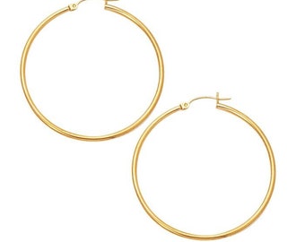 10K Yellow Gold Hoop Earring with Hinged Closure.