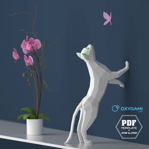 Cat Papercraft, 3D PDF Template, Papercraft Animals, Low Poly DIY, DIY Paper 3D Art, Diy Paper Statue, Papercrafting, Perfect on a desk image 1