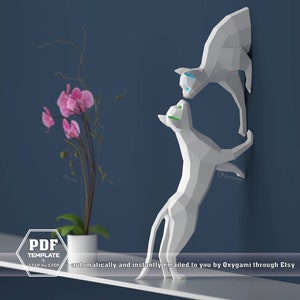 Papercraft cats PDF templates (couple), DIY Low Poly Papercraft: Make real 3D paper cats out of  these 2 digital files. Gift for cat lovers!