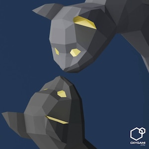 Papercraft cats PDF templates couple, DIY Low Poly Papercraft: Make real 3D paper cats out of these 2 digital files. Gift for cat lovers afbeelding 6