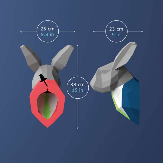 Executive Rabbit, Bunny Papercraft, Trophy Head, Hare in a