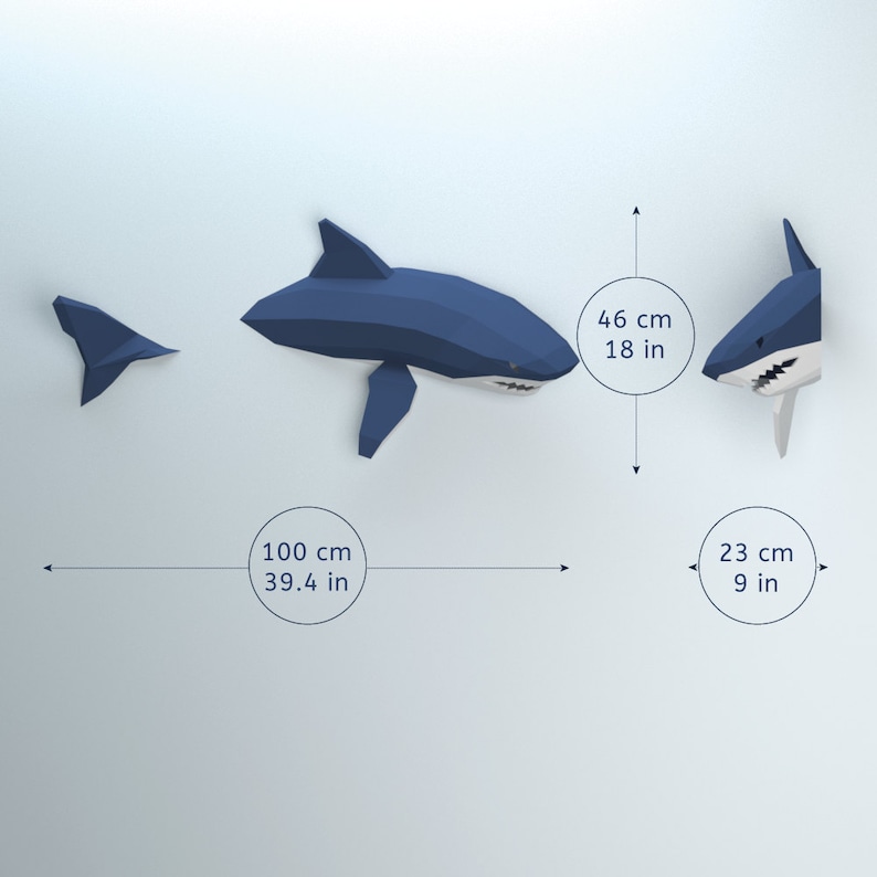 Low Poly Shark Papercraft: 3D Wall Decor DIY (PDF Pattern) image 6
