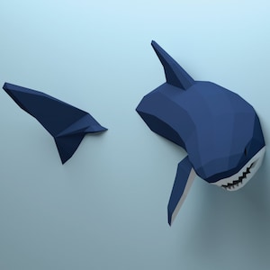 Low Poly Shark Papercraft: 3D Wall Decor DIY (PDF Pattern) image 4