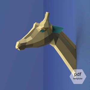 Paper giraffe trophy, Giraffe head, Download, Paper craft animal, Faux taxidermy head, 3D model papercraft, DIY lowpoly, DIY paper sculpture image 4