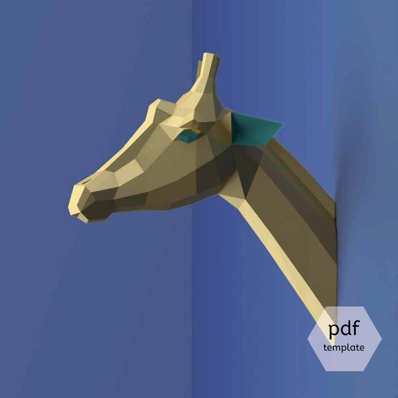 Paper Giraffe Trophy, 3D Animal Head, Lowpoly DIY (PDF Pattern) image 4