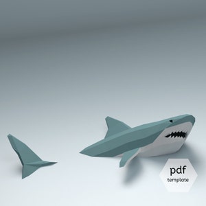 Low Poly Shark Papercraft: 3D Wall Decor DIY (PDF Pattern) image 3