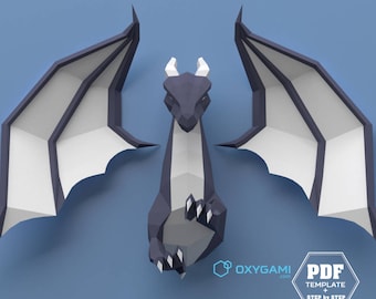 DIY papercraft dragon: Turn this printable PDF pattern into an impressive 3D paper mythical creature to decorate your kid's walls (Beginner)