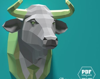 Bull in a suit (digital papercraft kit) DIY Bull Head, Paper craft Business Bull PDF, Low Poly paper sculpture, 3D Puzzle for a smart Taurus