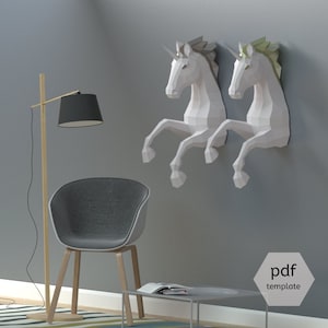 Build your own 3D galloping unicorn from printable template DIY birthday gift for niece or daughter, 3D puzzle Wall decor for kids bedroom image 4