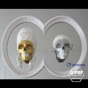 Décoration de tête de mort, (lot de 3 modèles PDF imprimables), têtes de mort en papier, encadrées Marie-Antoinette et Louis XVI, couple royal, décoration d'Halloween