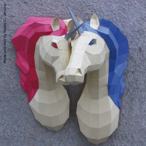 Papercraft 3D Couple of Unicorns, DIY Paper Unicorns, Printable PDF templates, Low Poly Unicorns, 3D Paper Wall Art, Rainy Day Activities Bild 3