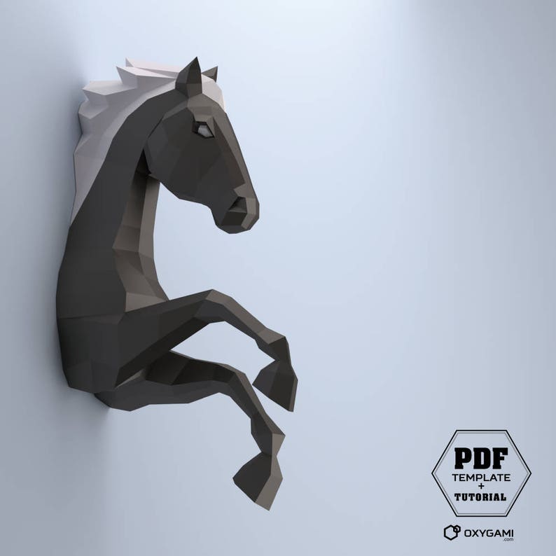 3D Paper Horse Sculpture DIY, Low Poly Craft (PDF Pattern) image 1