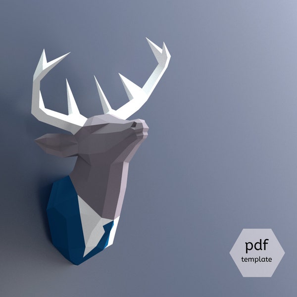 Papercraft Deer Head, Make Your Own Trophy, Paper Trophy, Pdf Papercraft, Stag Head, Deer Head Wall Mount, Paper Animal Head, Deer In Suit