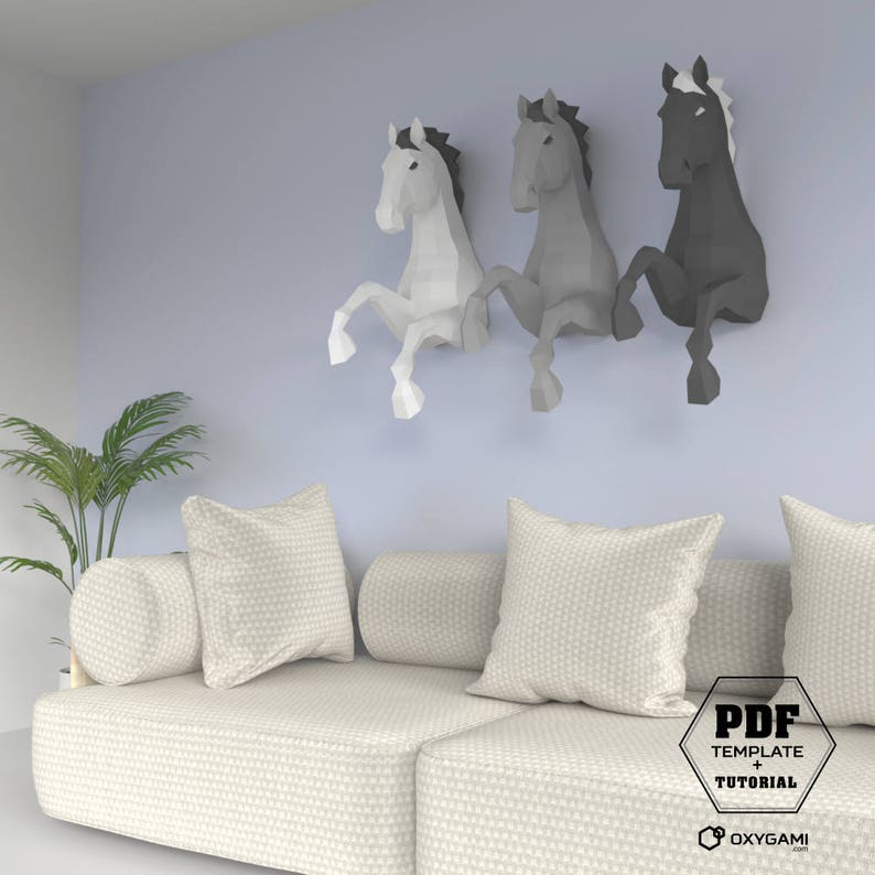3D Paper Horse Sculpture DIY, Low Poly Craft (PDF Pattern) image 3
