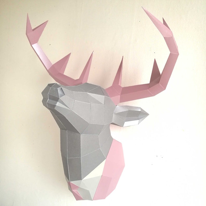 Papercraft Deer Head, Make Your Own Trophy, Paper Trophy, Pdf Papercraft, Stag Head, Deer Head Wall Mount, Paper Animal Head, Deer In Suit image 3