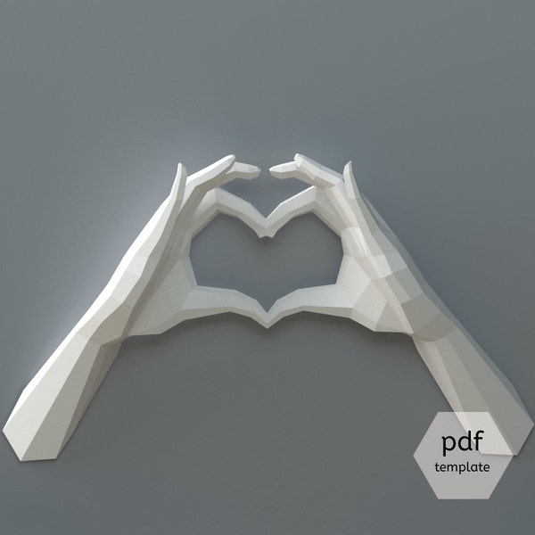 Mains coeur papercraft 3D, Déclaration d'amour, Décoration de mariage murale DIY, Saint Valentin, Origami, Je t'aime, premier anniversaire