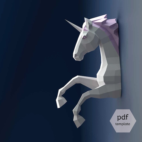 Build your own 3D galloping unicorn from printable template - DIY birthday gift for niece or daughter, 3D puzzle Wall decor for kids bedroom