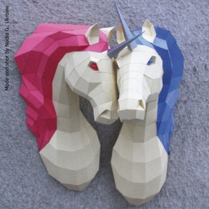 Papercraft 3D Couple of Unicorns, DIY Paper Unicorns, Printable PDF templates, Low Poly Unicorns, 3D Paper Wall Art, Rainy Day Activities Bild 4