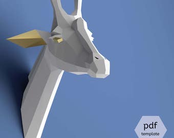Paper giraffe trophy, Giraffe head, Download, Paper craft animal, Faux taxidermy head, 3D model papercraft, DIY lowpoly, DIY paper sculpture