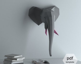 3D Papercraft Elephant Head, Wall Sculpture, DIY Hanging Model (PDF Pattern)