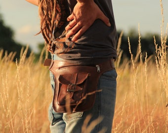 MARRAKESH | Brown Leather Hip Bag, 3 Pocket Belt Bag, Bum Bag, Waist Bag, Leather Pouch, Festival Bag, Utility Belt, Shoulder Bag