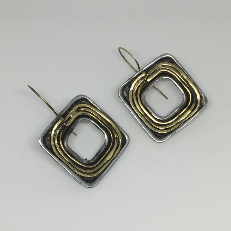 Gift for Women-Dangle Earrings-Wedding Gift-Modern-Gift for Her-Boho-Bronze Earrings Gold Square Bronze Earring-Handmade-Drop Earrings