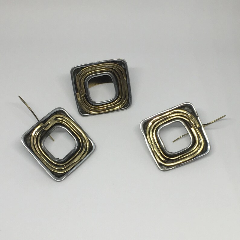 Gift for Women-Dangle Earrings-Wedding Gift-Modern-Gift for Her-Boho-Bronze Earrings Gold Square Bronze Earring-Handmade-Drop Earrings