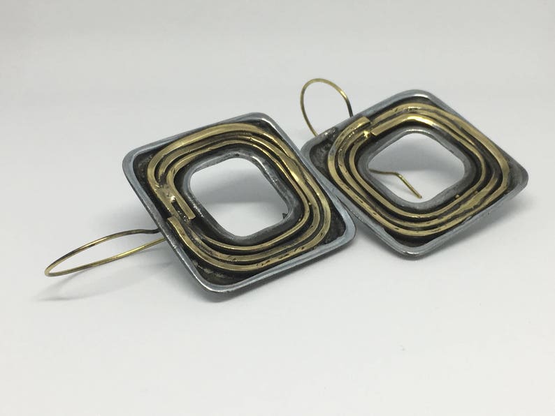Gift for Women-Dangle Earrings-Wedding Gift-Modern-Gift for Her-Boho-Bronze Earrings Gold Square Bronze Earring-Handmade-Drop Earrings