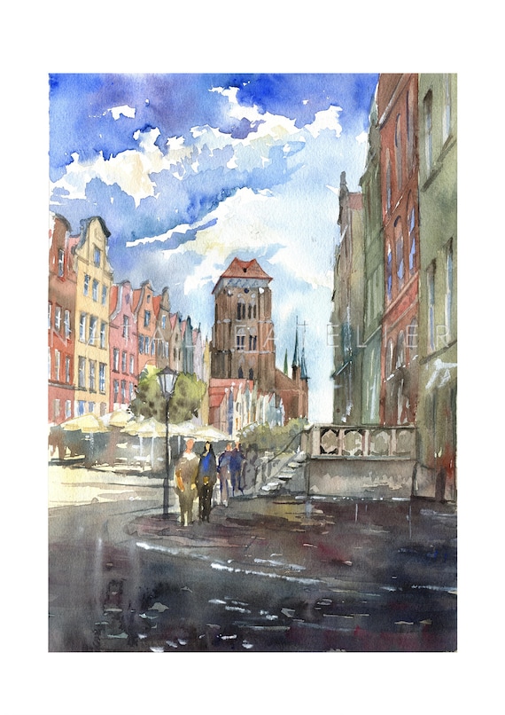 Gdansk - Old Town -St. Mary's Church - Poland- watercolor print